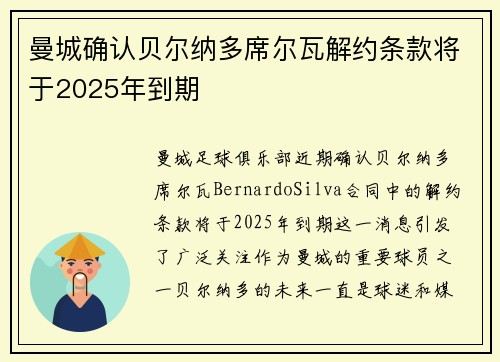 曼城确认贝尔纳多席尔瓦解约条款将于2025年到期 曼城确认贝尔纳多席尔瓦解约条款将于2025年到期